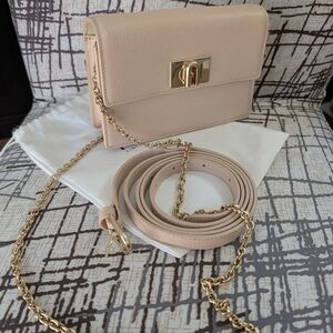 Furla Blush Pink Leather Crossbody with Gold Chain